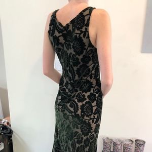 VINTAGE Green Sheer Floral Evening Gown